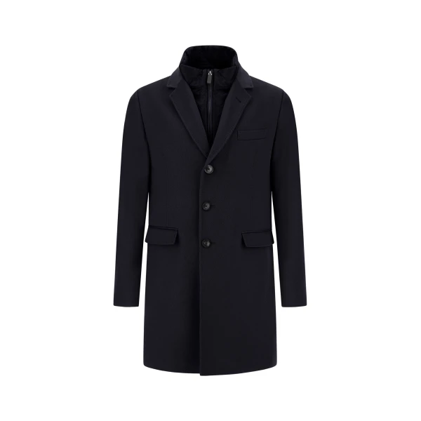 Herno Dark Blue Coat in Pure Cashmere and Nylon Ultralight | Men's Coats | Coveti