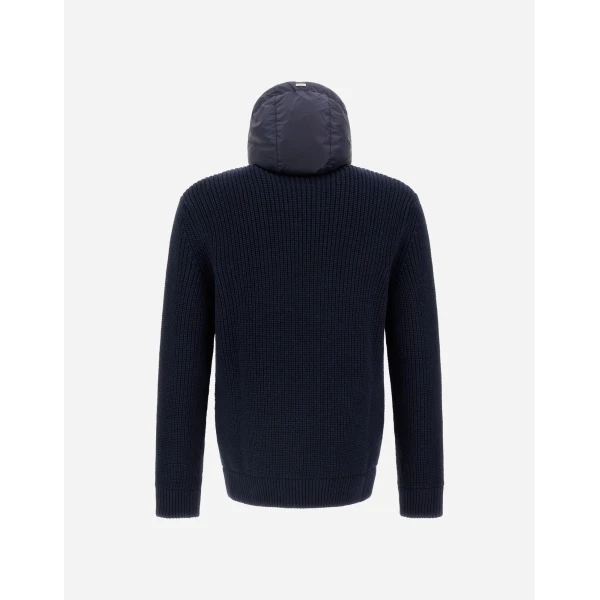Herno Dark Blue Jacket in Ribbed Merino Wool G.5 and Nylon Chamonix | Men's Jackets | Coveti