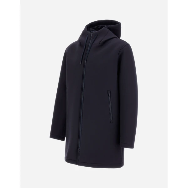 Herno Dark Blue Long Parka in 3-Layer Scuba | Men's Coats | Coveti