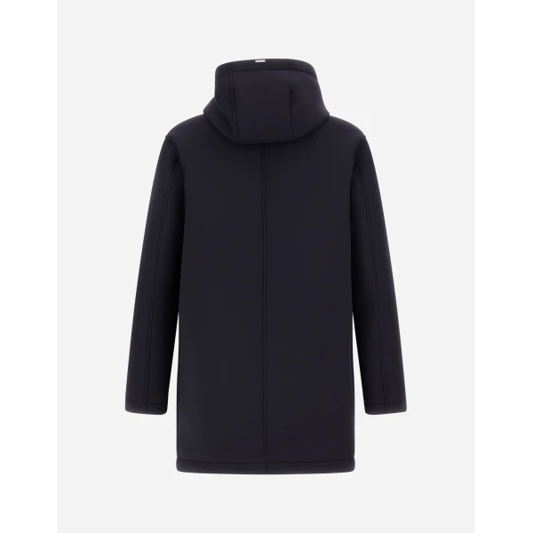 Herno Dark Blue Long Parka in 3-Layer Scuba | Men's Coats | Coveti