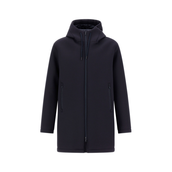 Herno Dark Blue Long Parka in 3-Layer Scuba | Men's Coats | Coveti