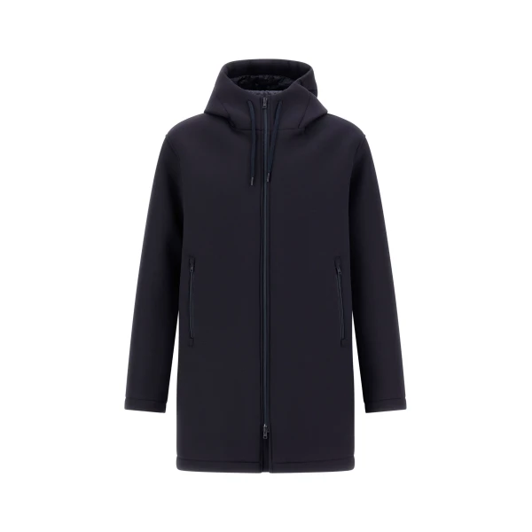 Herno Dark Blue Long Parka in 3-Layer Scuba | Men's Coats | Coveti