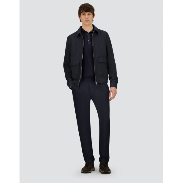 Herno Dark Blue Resort Polo Shirt in Wool and Silk Knit | Men's T-Shirts and Polos | Coveti