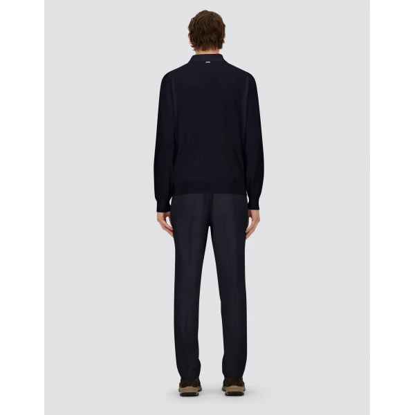 Herno Dark Blue Resort Polo Shirt in Wool and Silk Knit | Men's T-Shirts and Polos | Coveti
