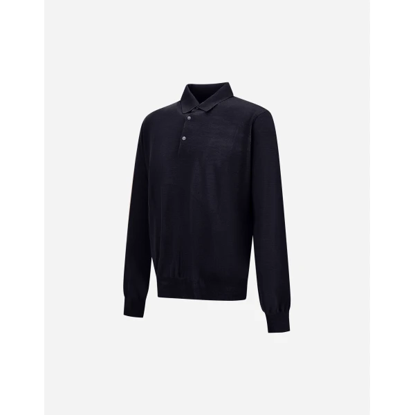 Herno Dark Blue Resort Polo Shirt in Wool and Silk Knit | Men's T-Shirts and Polos | Coveti