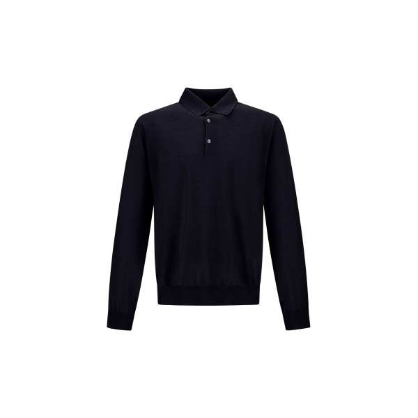 Herno Dark Blue Resort Polo Shirt in Wool and Silk Knit | Men's T-Shirts and Polos | Coveti