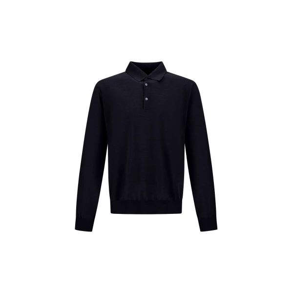 Herno Dark Blue Resort Polo Shirt in Wool and Silk Knit | Men's T-Shirts and Polos | Coveti