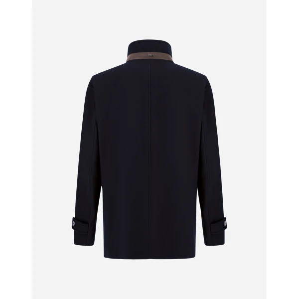 Herno Dark Blue Short Coat in Pure Cashmere and Suede Effect | Men's Coats | Coveti
