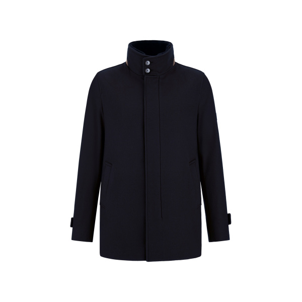 Herno Dark Blue Short Coat in Pure Cashmere and Suede Effect | Men's Coats | Coveti