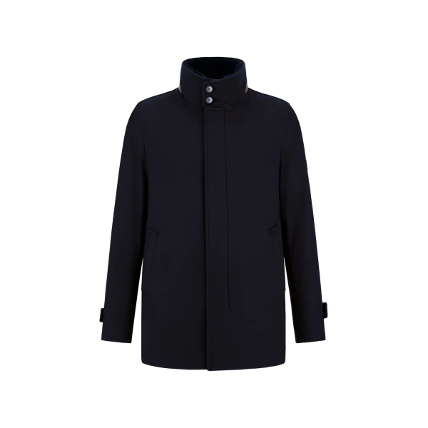 Herno Dark Blue Short Coat in Pure Cashmere and Suede Effect | Men's Coats | Coveti