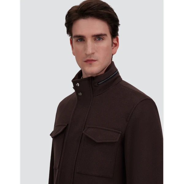 Herno Dark Brown Field Jacket in Cashmere, Wool and Suede Effect | Men's Jackets | Coveti