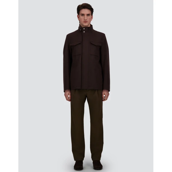 Herno Dark Brown Field Jacket in Cashmere, Wool and Suede Effect | Men's Jackets | Coveti