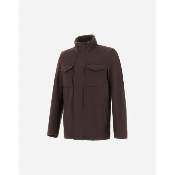Herno Dark Brown Field Jacket in Cashmere, Wool and Suede Effect | Men's Jackets | Coveti