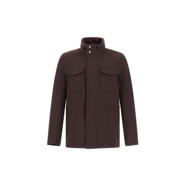 Herno Dark Brown Field Jacket in Cashmere, Wool and Suede Effect | Men's Jackets | Coveti