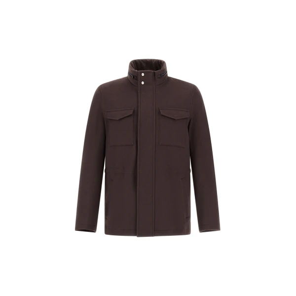 Dark Brown Field Jacket in Cashmere, Wool and Suede Effect