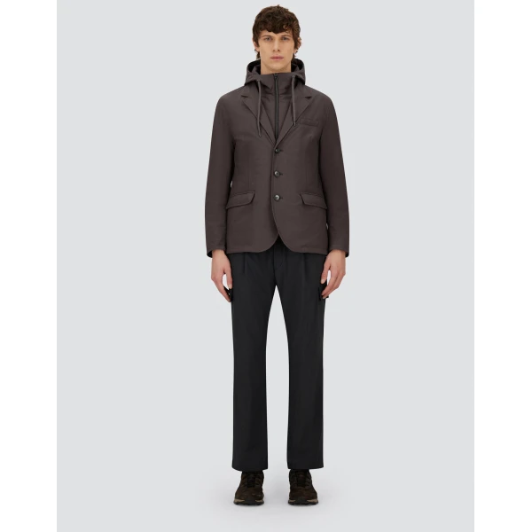 Herno Dark Brown Resort Blazer in Melange-Effect Stretch Nylon | Men's Jackets | Coveti