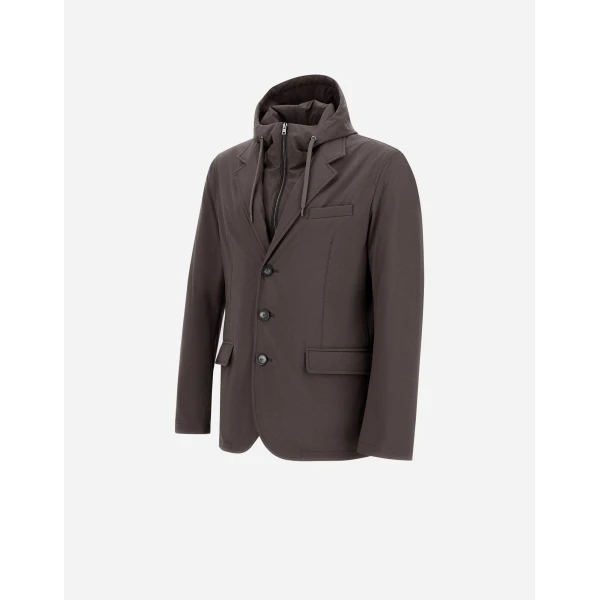 Herno Dark Brown Resort Blazer in Melange-Effect Stretch Nylon | Men's Jackets | Coveti