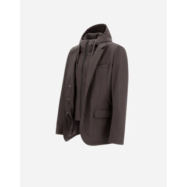 Herno Dark Brown Resort Blazer in Melange-Effect Stretch Nylon | Men's Jackets | Coveti