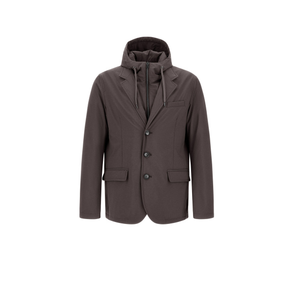Herno Dark Brown Resort Blazer in Melange-Effect Stretch Nylon | Men's Jackets | Coveti