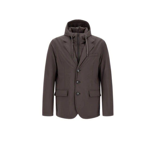 Herno Dark Brown Resort Blazer in Melange-Effect Stretch Nylon | Men's Jackets | Coveti