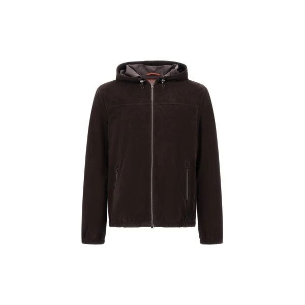 Dark Brown Resort Jacket in Velvet-Effect Suede