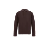 Herno Dark Brown Resort Long-Sleeve Polo Shirt in Wool Jersey with a Shiny Finish | Men's T-Shirts and Polos | Coveti