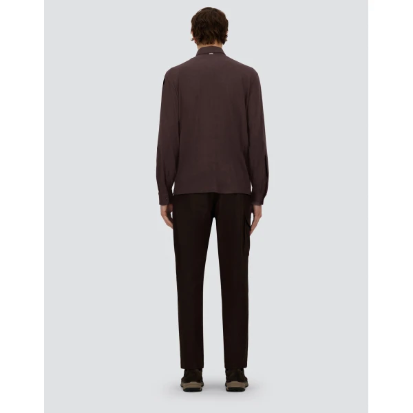 Herno Dark Brown Resort Long-Sleeve Polo Shirt in Wool Jersey with a Shiny Finish | Men's T-Shirts and Polos | Coveti