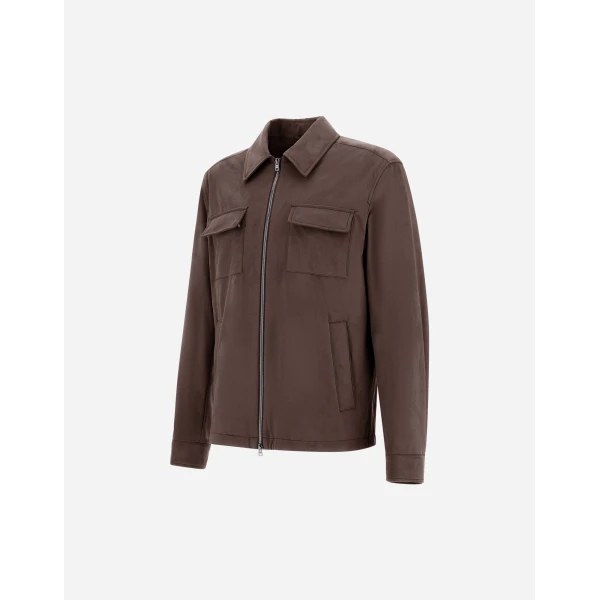 Herno Dark Brown Resort Overshirt in Suede-Effect Microfibre | Men's Jackets | Coveti