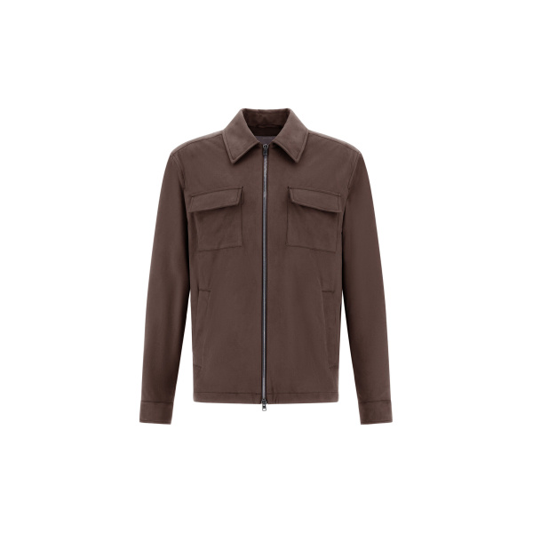 Herno Dark Brown Resort Overshirt in Suede-Effect Microfibre | Men's Jackets | Coveti