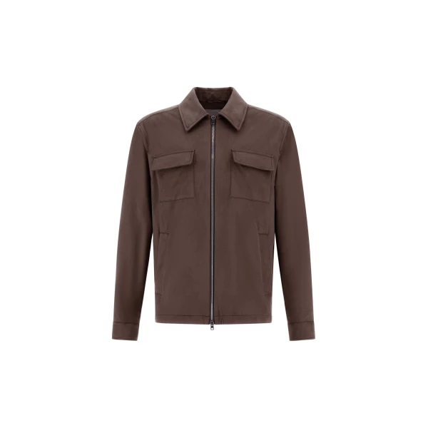 Herno Dark Brown Resort Overshirt in Suede-Effect Microfibre | Men's Jackets | Coveti