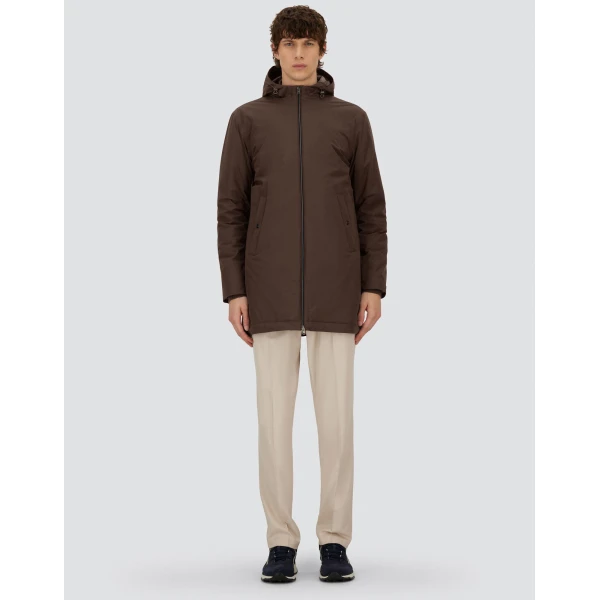 Herno Dark Brown Resort Parka in 4-Way Stretch Nylon | Men's Coats | Coveti