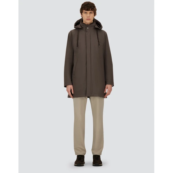 Herno Dark Brown Resort Parka in Melange-Effect Stretch Nylon and Light Faux Fur | Men's Coats | Coveti