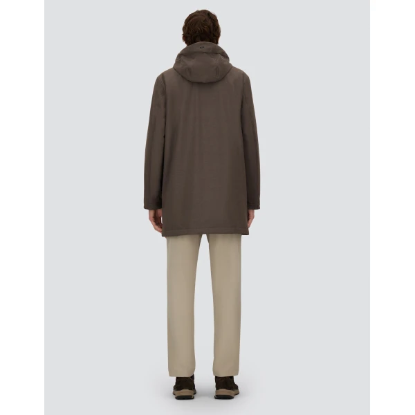 Herno Dark Brown Resort Parka in Melange-Effect Stretch Nylon and Light Faux Fur | Men's Coats | Coveti