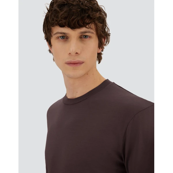 Herno Dark Brown Resort T-Shirt in Wool Jersey with a Shiny Finish | Men's T-Shirts and Polos | Coveti
