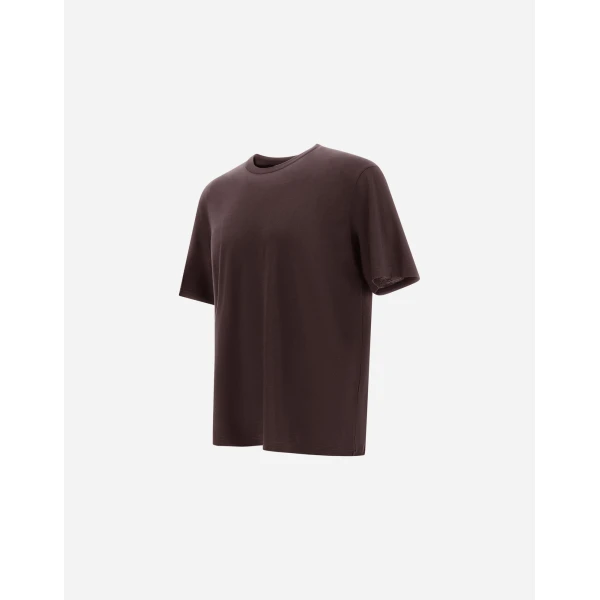 Herno Dark Brown Resort T-Shirt in Wool Jersey with a Shiny Finish | Men's T-Shirts and Polos | Coveti