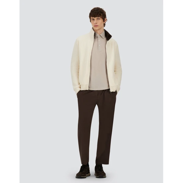 Herno Dark Brown Resort Trousers in Suede-Effect Microfibre | Men's Trousers | Coveti