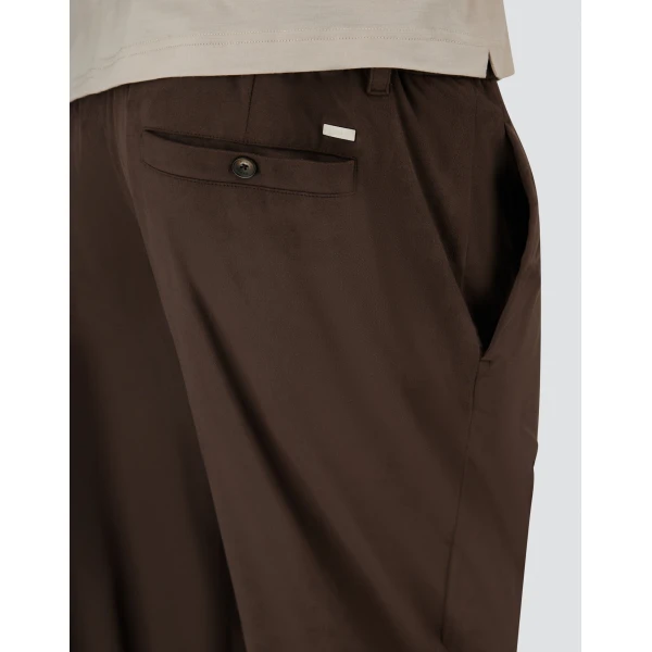 Herno Dark Brown Resort Trousers in Suede-Effect Microfibre | Men's Trousers | Coveti