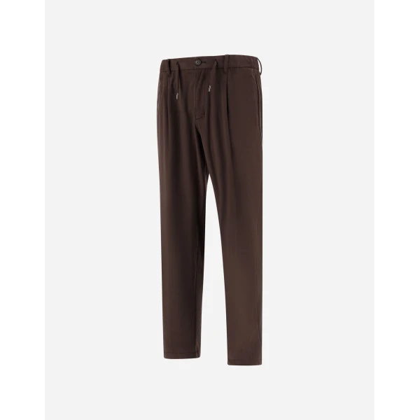 Herno Dark Brown Resort Trousers in Suede-Effect Microfibre | Men's Trousers | Coveti