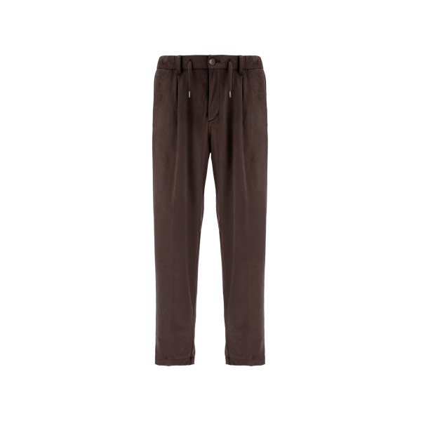 Herno Dark Brown Resort Trousers in Suede-Effect Microfibre | Men's Trousers | Coveti