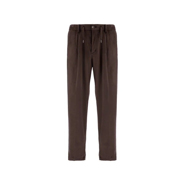 Herno Dark Brown Resort Trousers in Suede-Effect Microfibre | Men's Trousers | Coveti