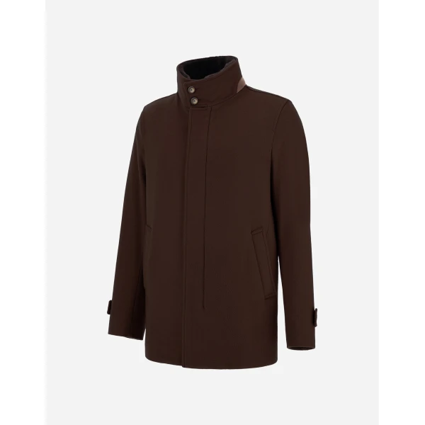 Herno Dark Brown Short Coat in Pure Cashmere and Suede Effect | Men's Coats | Coveti