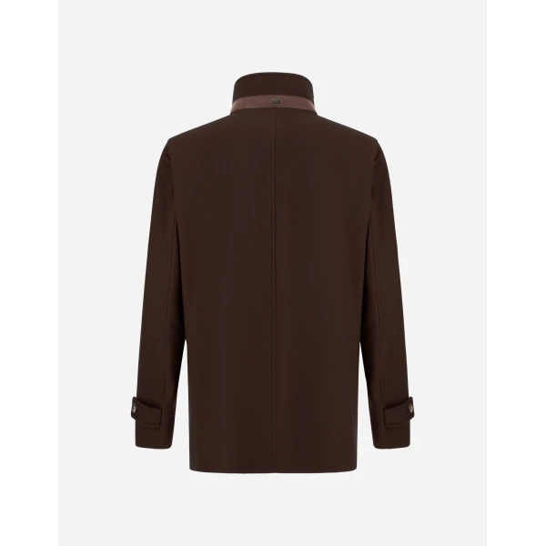 Herno Dark Brown Short Coat in Pure Cashmere and Suede Effect | Men's Coats | Coveti