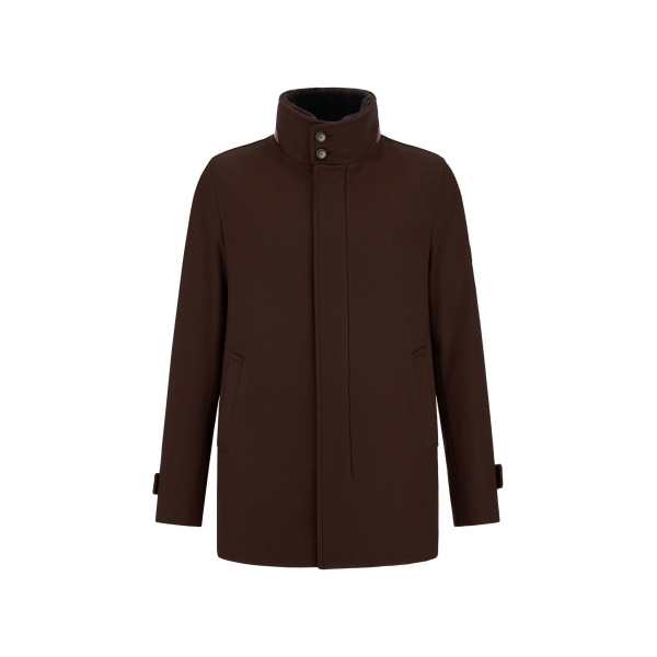 Herno Dark Brown Short Coat in Pure Cashmere and Suede Effect | Men's Coats | Coveti