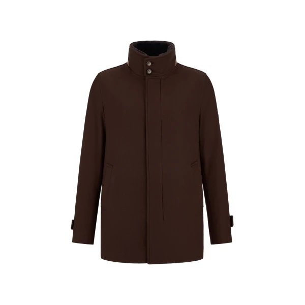 Herno Dark Brown Short Coat in Pure Cashmere and Suede Effect | Men's Coats | Coveti