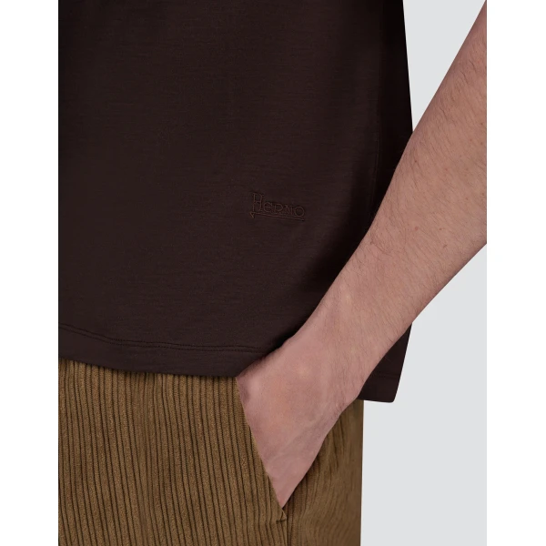 Herno Dark Brown T-Shirt in Wool Jersey | Men's T-Shirts and Polos | Coveti