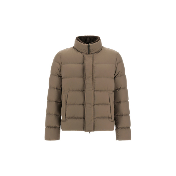 Herno Dark Taupe Bomber Jacket in Arendelle and Faux Fur | Men's Jackets | Coveti