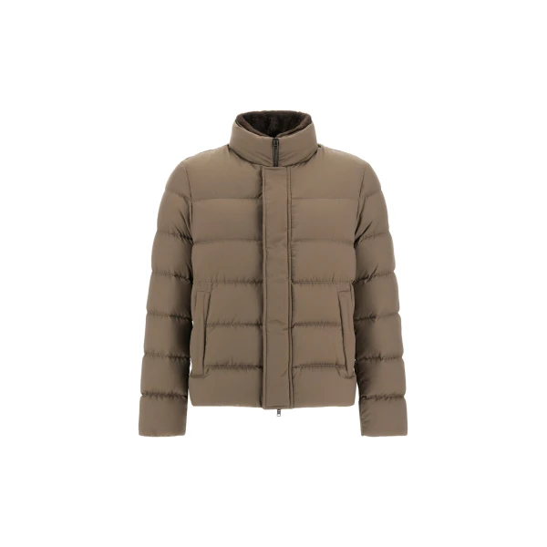 Herno Dark Taupe Bomber Jacket in Arendelle and Faux Fur | Men's Jackets | Coveti