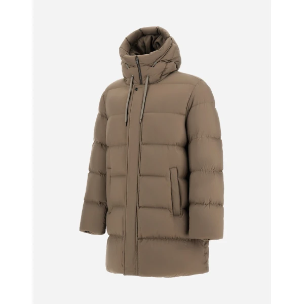Herno Dark Taupe Long Jacket in Arendelle and Monogram | Men's Jackets | Coveti