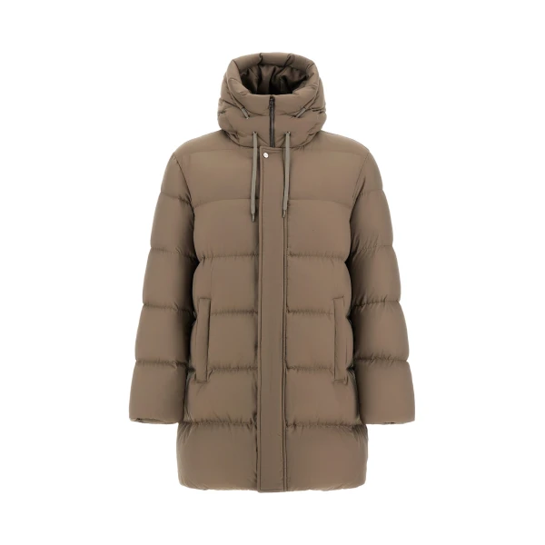 Herno Dark Taupe Long Jacket in Arendelle and Monogram | Men's Jackets | Coveti