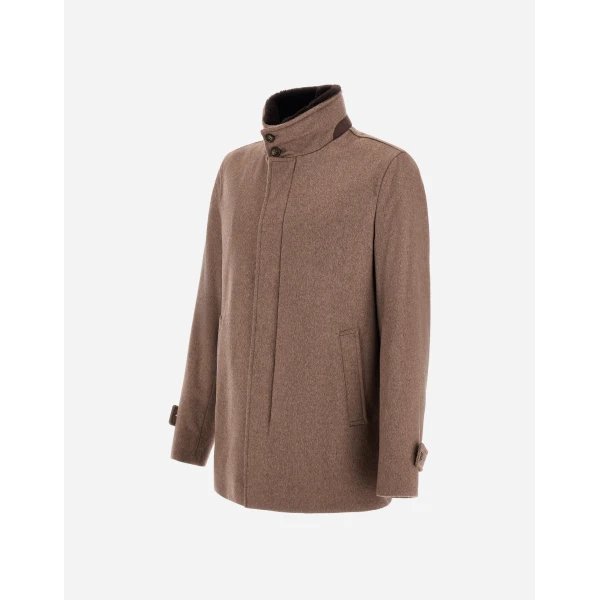 Herno Dark Taupe Short Coat in Pure Cashmere and Suede Effect | Men's Coats | Coveti